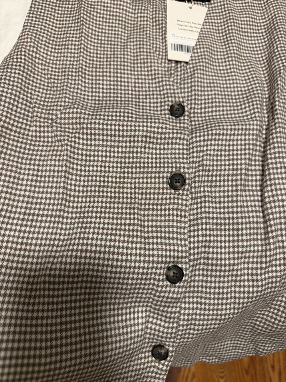 Everlane Taupe and White Gingham Sleeveless Button-Front Top Vest - Picture 5 of 10